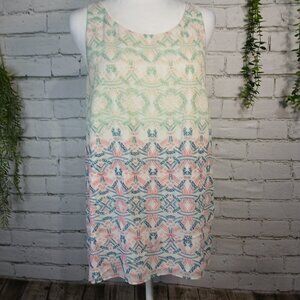 HEART OF CABI MOSAIC PRINT, SHADES OF BLUE AND PINK,  TOP BLOUSE, LINED, SIZE M